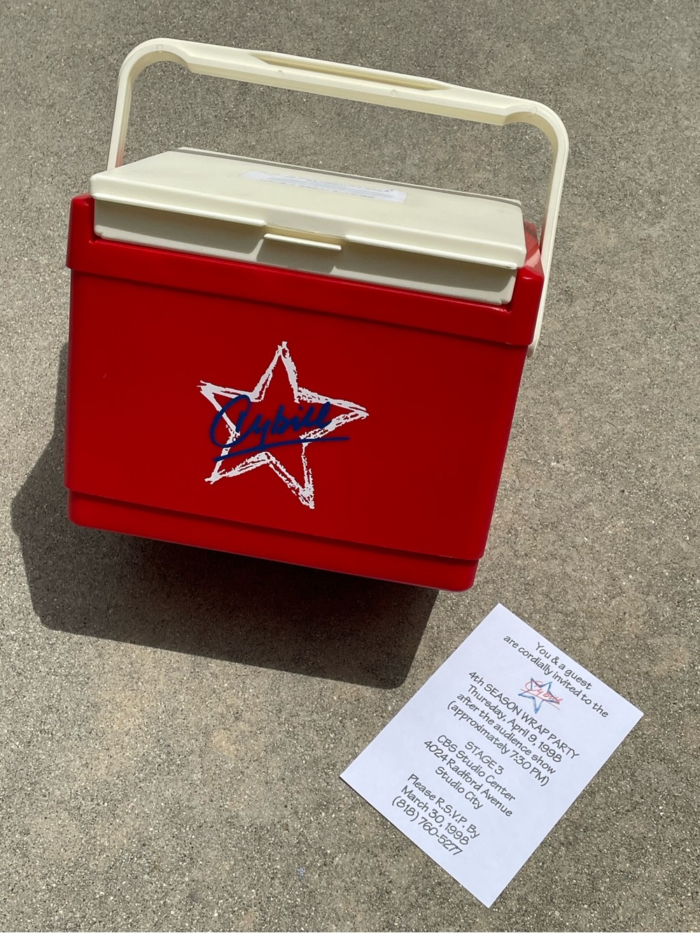 Vtg Cybill 90s TV Series Cast/Crew Gift Cooler w Handle + 1998 Wrap Party Invite